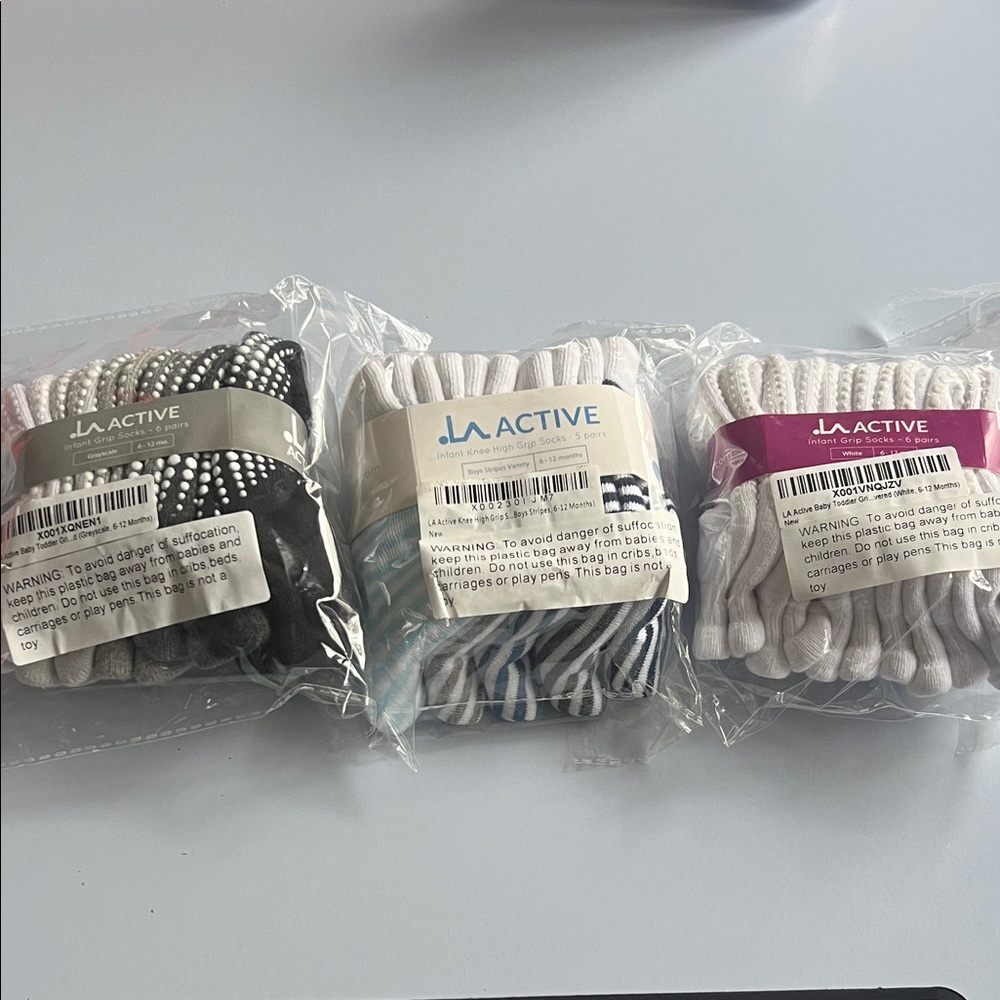 Infant baby socks Size 6 to 12 months bundle Black, Gray, White, Blue New
